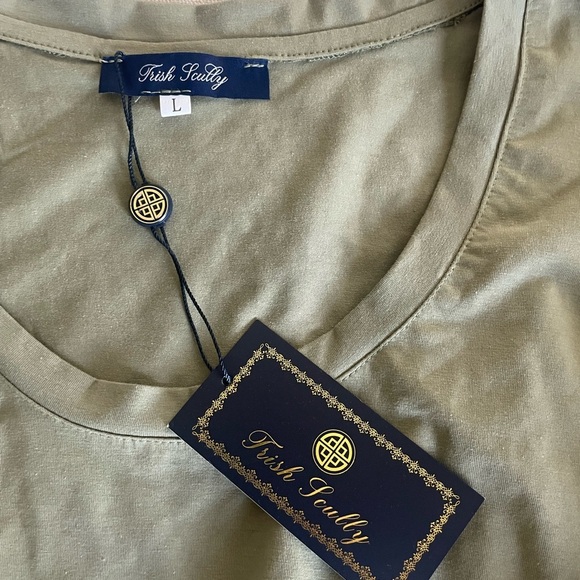 🆕Trish Scully Scoop Neck Olive Green Puff Sleeve Top NWT - Picture 3 of 7